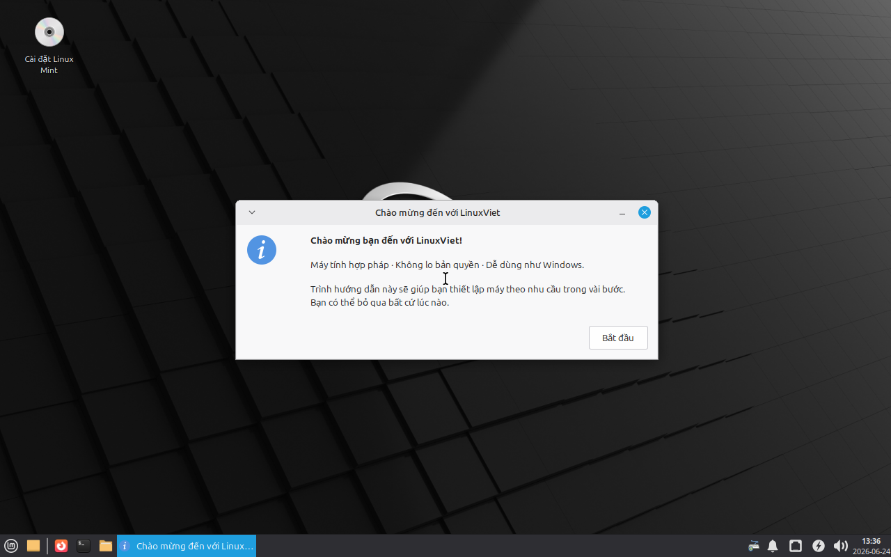 LinuxMintLite — menu Start / panel ứng dụng